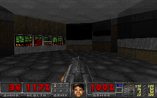 The area in MAP02 ahead of the unlocked door in the blue keycard area. You can't see it well, but there's a double-barrel shotgun right where I'm looking.